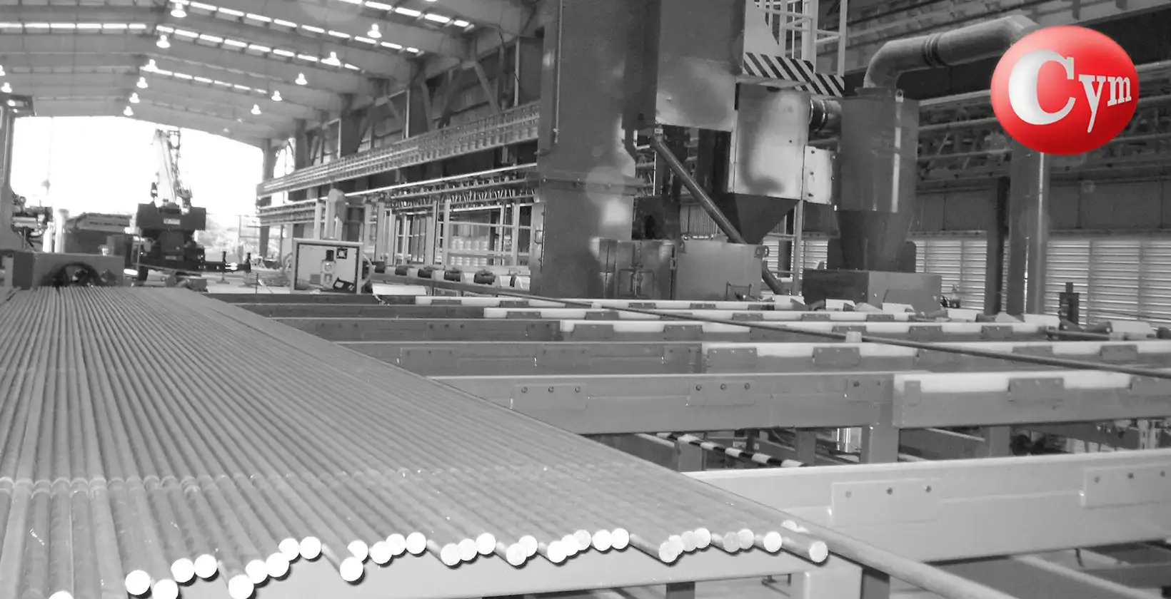 Sucker rod accumulation rack TAMSA Mexico – CYM BAR 1×50HP shot blasting cleaning line entry zone