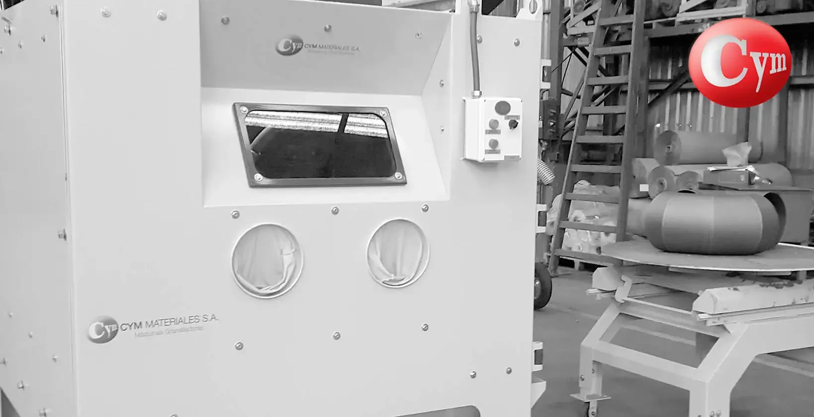 CYM CY1618P-CART2C blast cabinet — rotary table with translation cart — CART2C cartridge collector — CYM Materiales