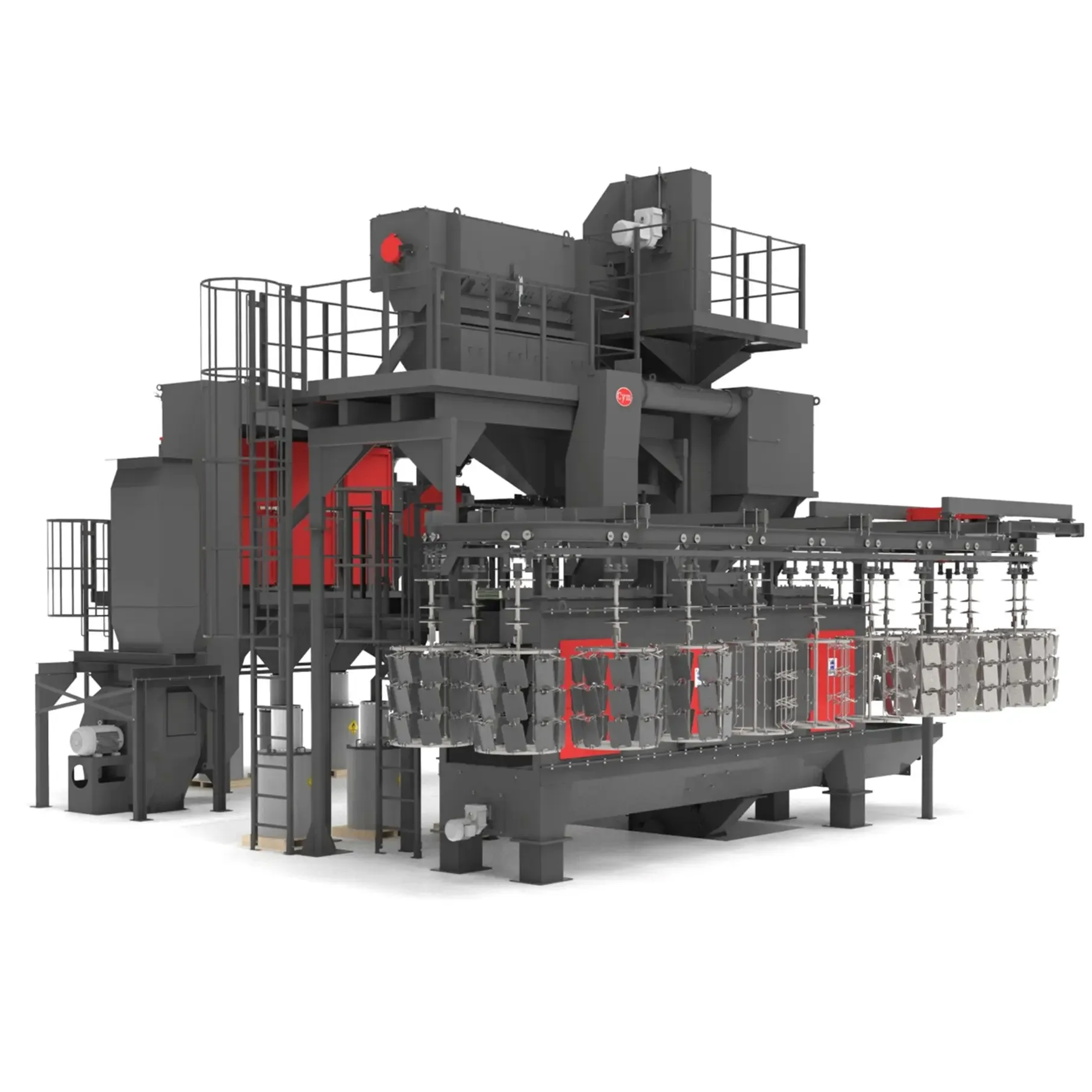 Continuous-Pass shot blast machine with rotating hooks