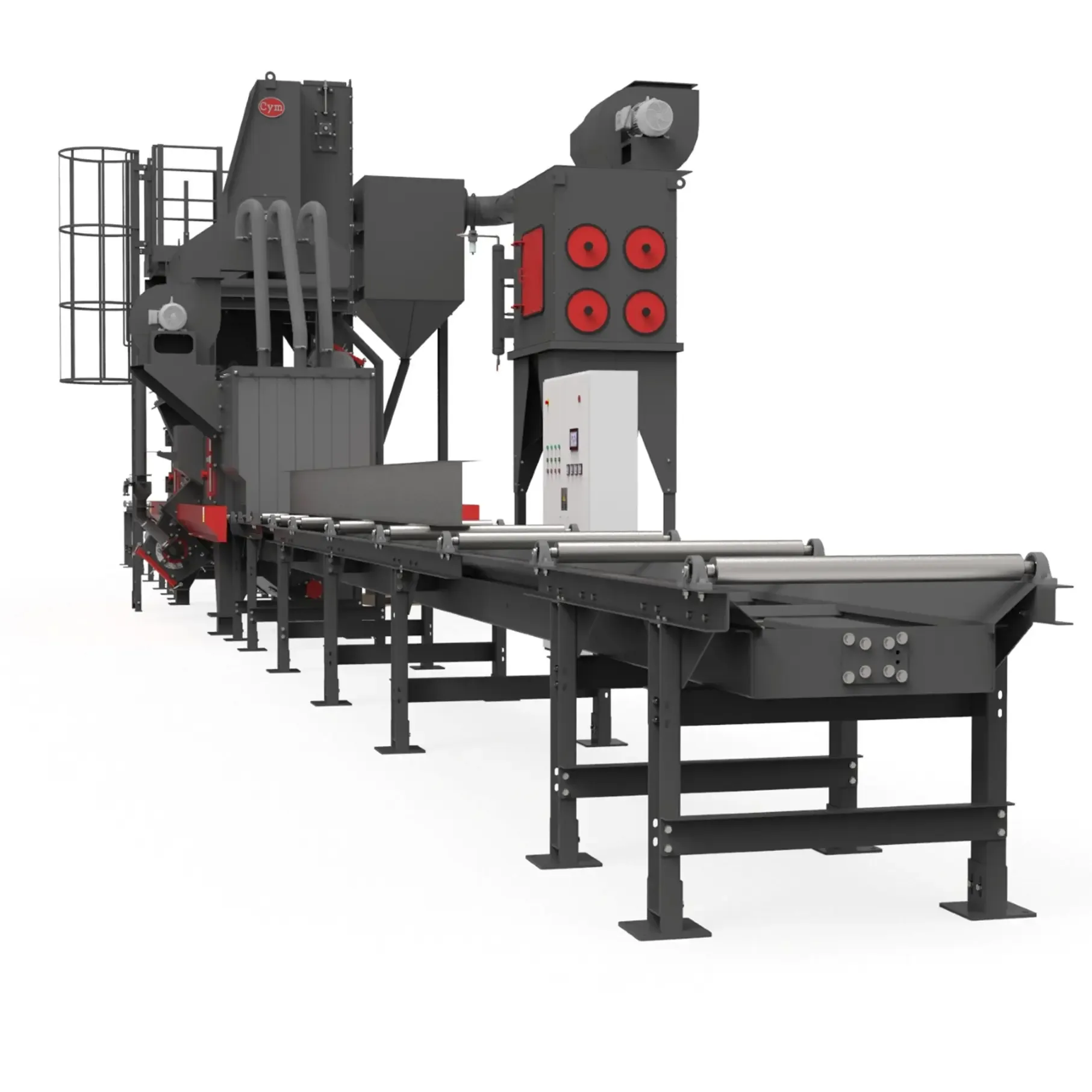 Profile and tube shot blast machine with straight turbines